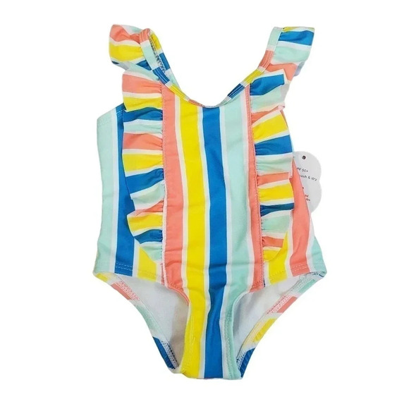 12m Striped Ruffle Detail One Piece Baby Bikinis One Piece Swimsuit for Girls - Picture 1 of 6